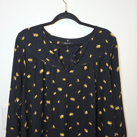 Madewell Ditsy Floral Mini Dress Black Long Sleeve Daises Boho Lined Size M - Picture 3 of 11